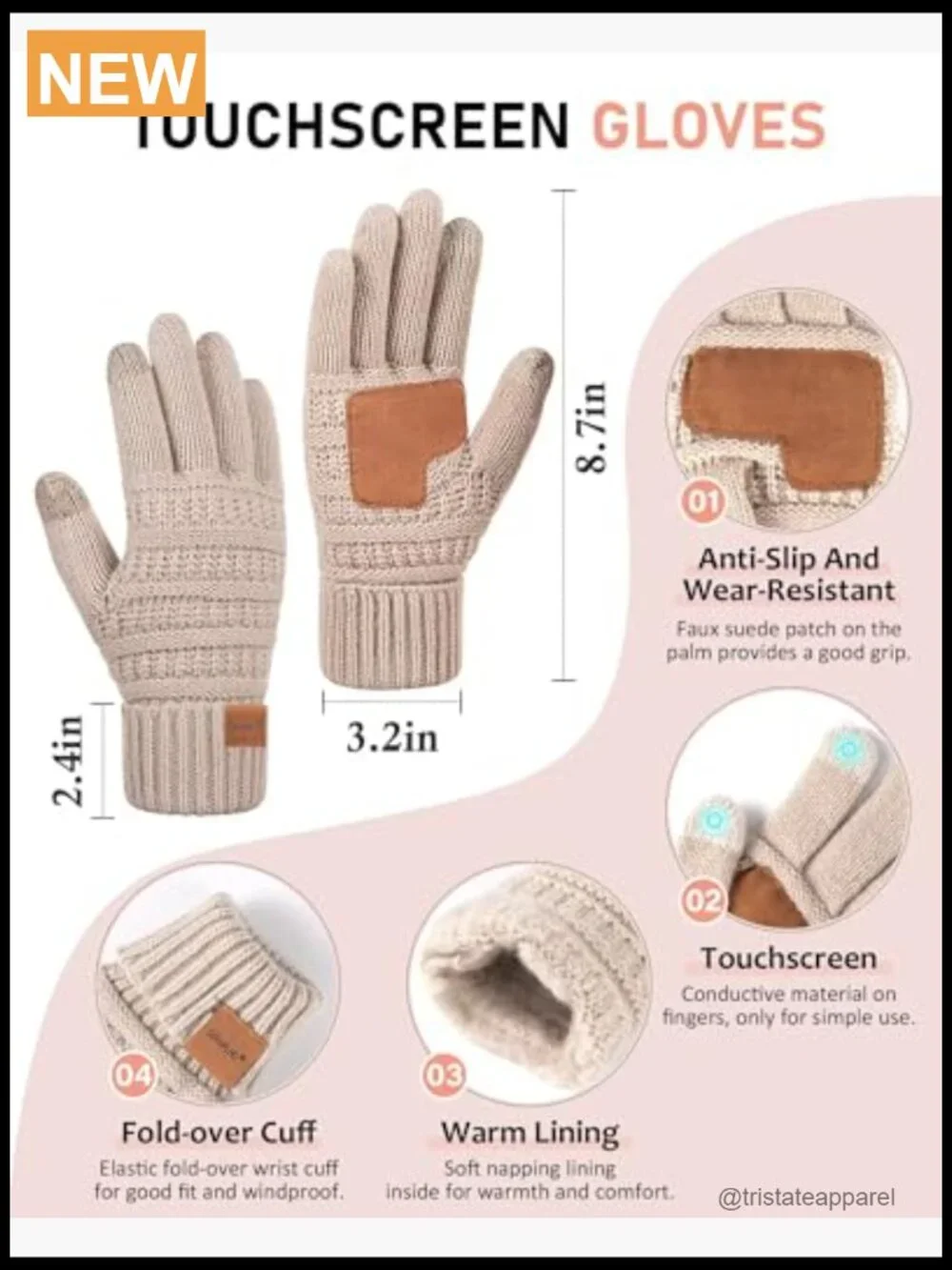 Winter Beanie Hat Scarf Gloves Headband Set, Slouchy Knit Touchscreen Gloves